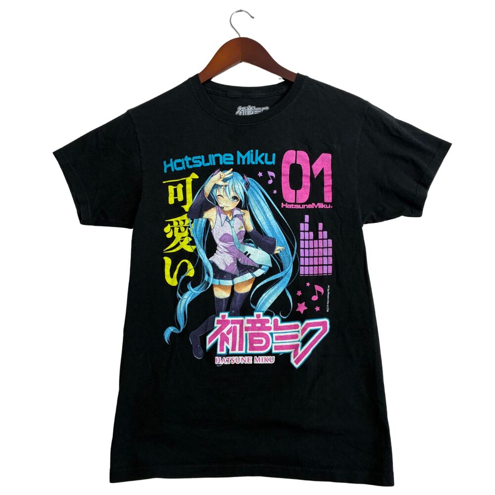 Hatsune Miku Anime Graphic T-Shirt Black Size S Vocaloid Japanese Manga Tee